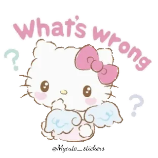 🐱 Hello Kitty what's wrong hello kitty, cartoon, kawaii, schattig, vraag, vleugels telegram sticker