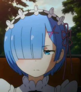 😒 Rem Re:Zero Anime, Personaggio, capelli blu, Cameriera, Espressione, Soddisfatto telegram sticker