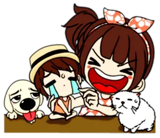👸 kreskówka, zwierzęta, płacz, śmiech, para, pies, kot telegram sticker