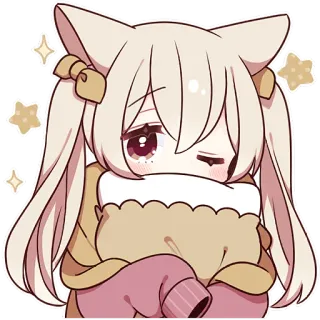 🥱 anime, cô gái mèo, dễ thương, kawaii, đỏ mặt, lấp lánh, manga whatsapp sticker