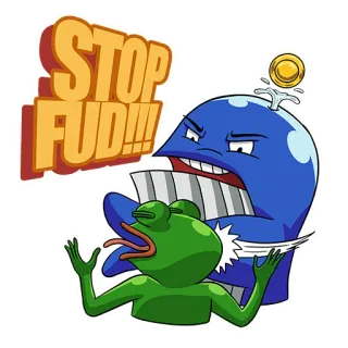 🐳 STOP FUD!!! стоп, FUD, кит, лягушка, крипто, мем telegram sticker