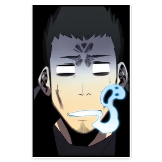 💀 anime, manhwa, character, face, blue smoke, expression telegram sticker