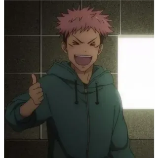 🎭 Yuji Itadori Jujutsu Kaisen anime, joinha, sorrindo, positivo, mangá telegram sticker