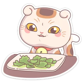 🥗 кот, аниме, милый, каваи, животное, мультфильм, еда, тарелка whatsapp sticker