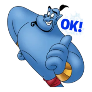 👌 Genie Aladdin OK! Dschinni, ok, Aladdin, Magie, Cartoon, Daumen hoch whatsapp sticker