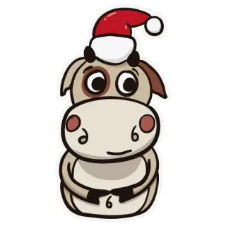 ☺️ 牛, 動物, サンタ帽子, クリスマス, ホリデー, かわいい, ステッカー, 漫画 telegram sticker