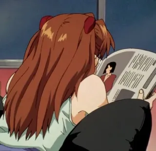 😐 Asuka Langley Sohryu Neon Genesis Evangelion anime, woman, girl, reading, evangelion, newspaper, character telegram sticker