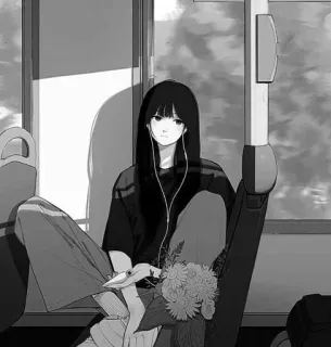 ☺️ Anime, Mädchen, Blumen, Bus, Kopfhörer telegram sticker