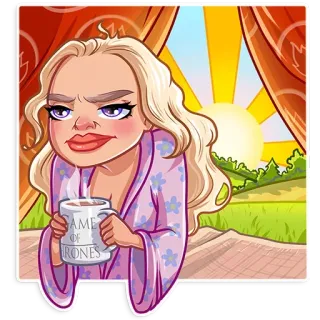 😒 Daenerys Targaryen Game of Thrones GAME OF THRONES Daenerys Targaryen, Game of Thrones, dessin animé, autocollant, café, matin telegram sticker