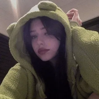 🥥 femme, sweat à capuche, vert, oreilles, intérieur, portrait telegram sticker