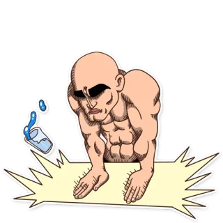 🙌 otot, botak, karakter, stiker, kuat, kacamata, air, gelas telegram sticker