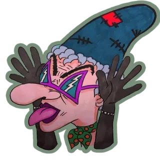 😝 witch, cartoon, funny, crazy, character, drawing, costume, glasses whatsapp sticker