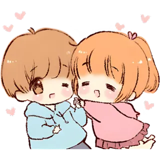 😘 dễ thương, cặp đôi, tình yêu, hoạt hình, anime, kawaii, trái tim whatsapp sticker