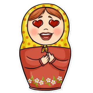 😍 матрёшка, кукла, русский, любовь, сердечки, мультик whatsapp sticker