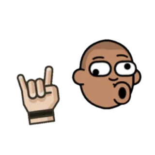 😎 스티커, 만화, 손 제스처, 락온, 얼굴, 표정, 대머리 telegram sticker