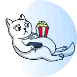🍿 cat, watching tv, popcorn, relaxed, lazy, cartoon telegram sticker