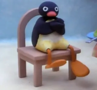 😡 Pingu pinguino, cartone animato, personaggio, Pingu, seduto, sedia whatsapp sticker