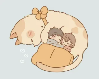 🐱 gato, durmiendo, pareja, lindo, amor, dibujos animados, kawaii telegram sticker