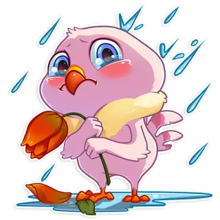 😢 sad, bird, crying, rain, flower, cartoon telegram sticker