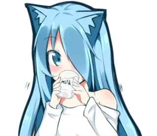 😳 MILK ragazza anime, orecchie da gatto, latte, carino, bevendo, cartone animato telegram sticker