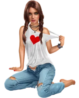 ❤️ mujer, chica, corazón, vaqueros, trenzas, sentada telegram sticker