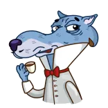 🧐 волк, чай, мультфильм, персонаж, иллюстрация, животное, чашка, напиток telegram sticker