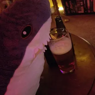 🤩 tubarão, cerveja, bebida, copo, garrafa, bicho de pelúcia, pelúcia whatsapp sticker