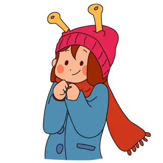 🤗 fille, dessin animé, hiver, chapeau, écharpe, mignon whatsapp sticker