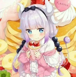 🍓 Kanna Kamui Miss Kobayashi's Dragon Maid KANNA anime, dragon, cute, kanna kamui, cake, dessert, kawaii whatsapp sticker