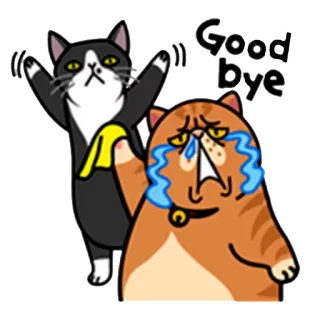 👋 Goodbye кот, прощай, до свидания, грустный, плачущий, машет рукой, эмоциональный whatsapp sticker