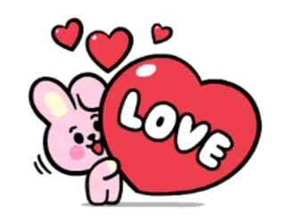 ❤️ LOVE amor, coração, rosa, fofo, desenho animado, coelho, BT21, Cooky telegram sticker