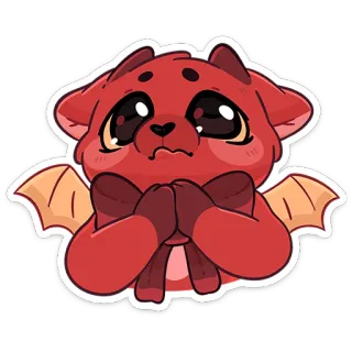 😈 smok, słodki, kreskówka, błagalny, kawaii, zwierzę, czerwony whatsapp sticker