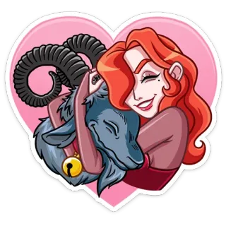 ❤ cartoon, woman, animal, hug, goat, heart, cute, affectionate telegram sticker