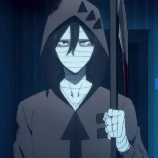 🦇 Zack Angels of Death Anime, Karakter, Sabit, Senjata, Darah, Hoodie, Perban, Gelap telegram sticker