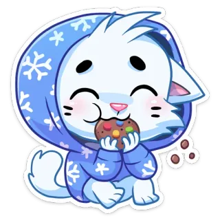 🍪 gato, desenho animado, inverno, flocos de neve, biscoito, fofo, moletom com capuz, animal telegram sticker