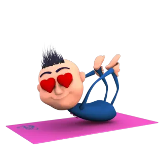 😍 dessin animé, yoga, amour, coeur yeux, exercice, tapis rose, pose, personnage whatsapp sticker