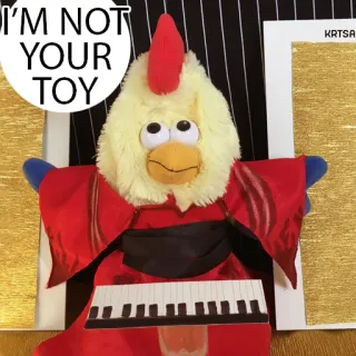 😐 I'M NOT YOUR TOY Huhn, Puppe, Spielzeug, Klavier, rot, schwarz, weiß telegram sticker