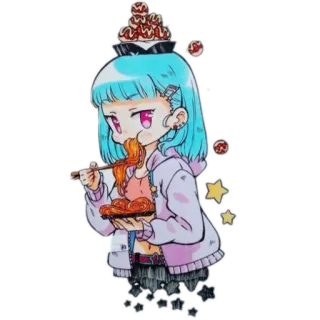 🥠 アニメガール, 食べる, 麺, 食べ物, ちび, かわいい, マンガ, 可愛い telegram sticker