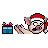 😨 schwein, weihnachten, weihnachtsmütze, geschenk, pixelkunst, lustig whatsapp sticker