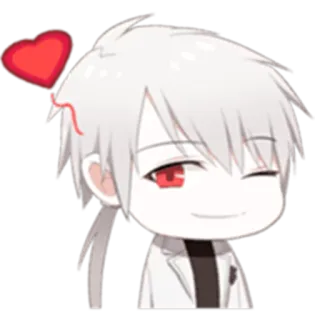 ❤ Anime, Chibi, Fofo, Coração, Cabelo Branco, Piscadela telegram sticker