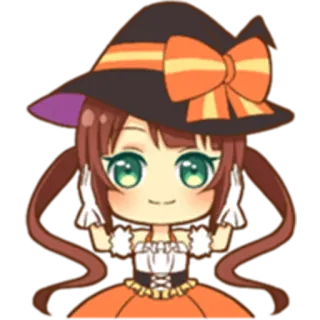 🙉 치비, 애니메이션, 마녀, 할로윈, 카와이, 귀여운, 소녀, 주황색 telegram sticker