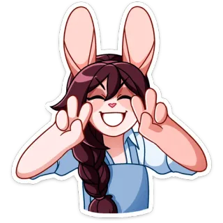 ✌️ fille lapin, signe de paix, mignon, animé, dessin animé telegram sticker