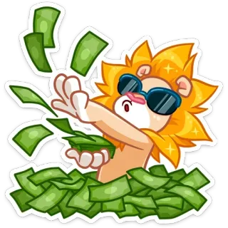🤑 สิงโต, เงิน, เงินสด, แว่นกันแดด, รวย, ความมั่งคั่ง, ความสำเร็จ telegram sticker