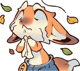 😭 мультфильм, лиса, антропоморфный, грустный, больной, осень, листья telegram sticker
