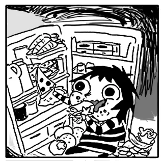 🍕 comendo, pizza, desenho animado, comida, geladeira, lanche, faminto, quadrinho whatsapp sticker