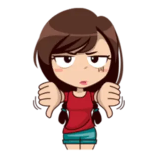 👎 dessin animé, n'aime pas, pouce vers le bas, négatif, fille whatsapp sticker