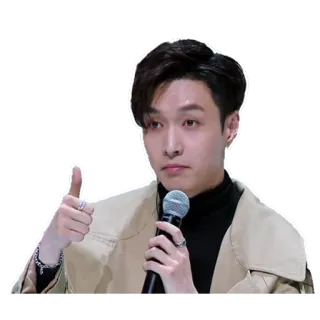 👍 pollice in su, persona, microfono, uomo, gesto, approvazione telegram sticker