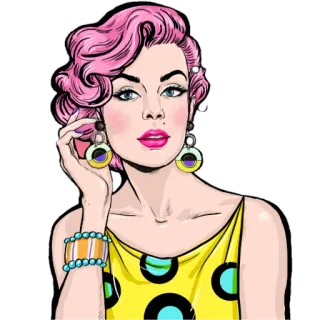 👩 woman, pink hair, retro, vintage, pop art telegram sticker
