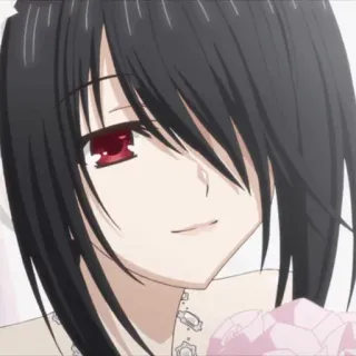 🥀 anime, gadis, tersenyum, mata merah, rambut hitam telegram sticker