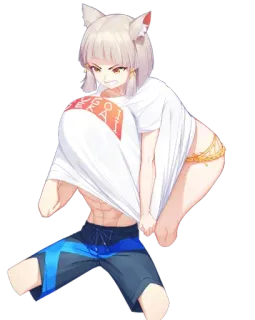😒 HE GOAT Anime, Catgirl, Bauchmuskeln, Badeanzug, T-Shirt whatsapp sticker